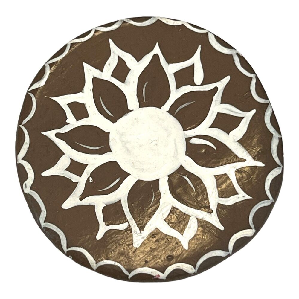 Vintage 1970s Studio Pottery Brooch Handcrafted Ceramic Floral Pin - 5T